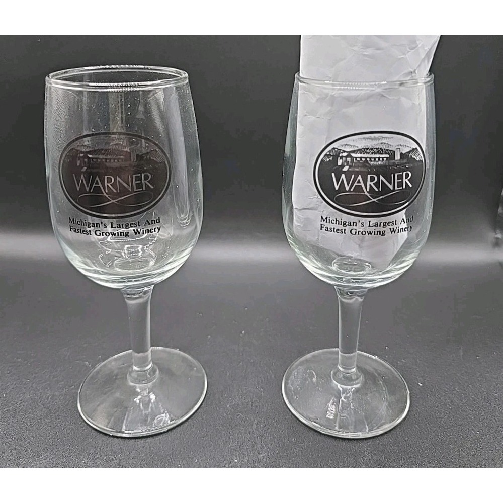Vntg Warner Michigan's Largest & Fastest Growing Winery Tasting Stem Glass Set 2 - Picture 1 of 6